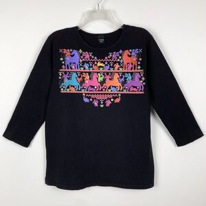 Sabaku Artwear T Shirt Top Horse Huipil Black Womens Small Art To Wear